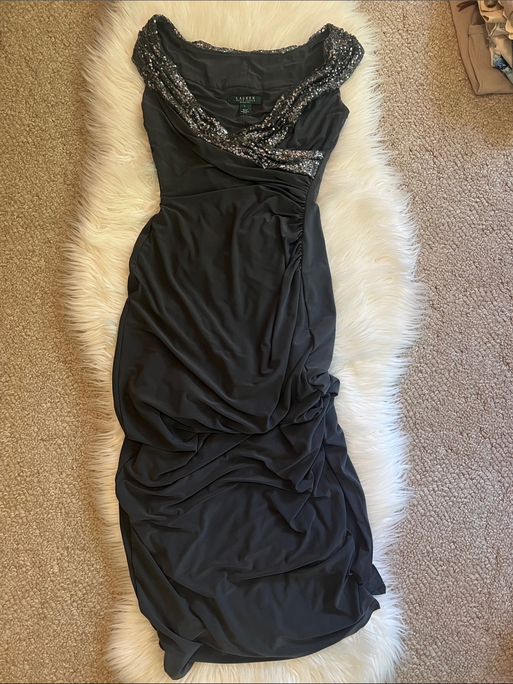Lauren Ralph Lauren Sequin-Trim Ruched Cocktail Dress
